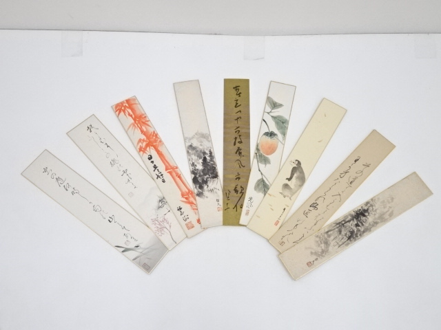 JAPANESE ART / TANZAKU / HAND PAINTED SET OF 9